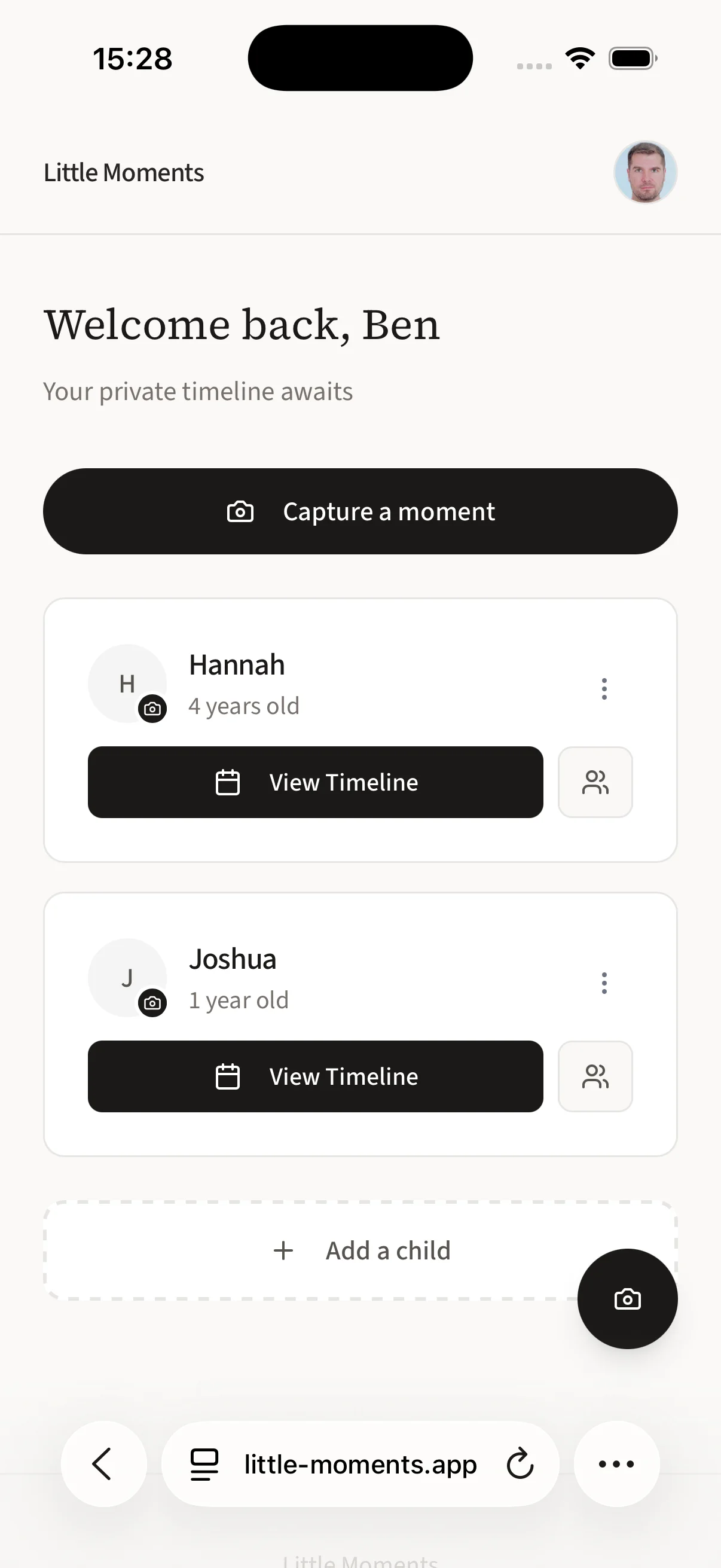 Timeline view showing memories